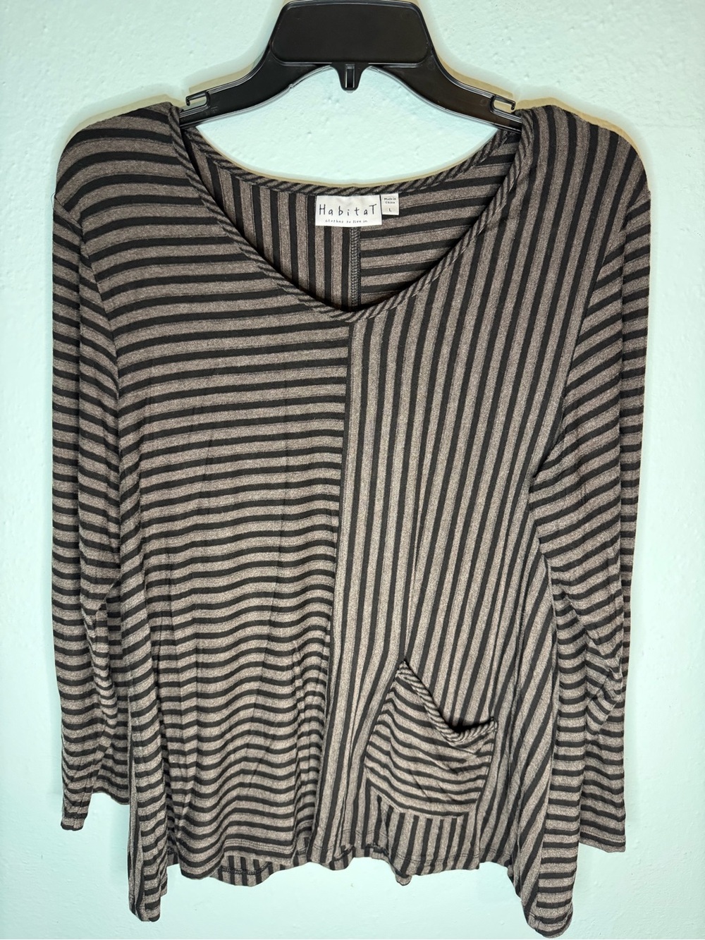 Habitat Black and Taupe Mixed-Stripe Long Sleeve Top